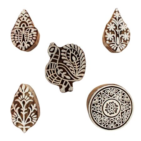 Set of 5 Piece New Mix Wooden Printing Blocks